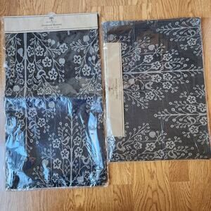 Mahogany Jacquard Placemats Table Runner Set Black Floral Cotton New
